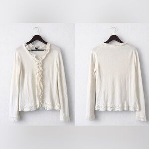 EVIE Cream Ruffle Trim Lightweight Cardigan